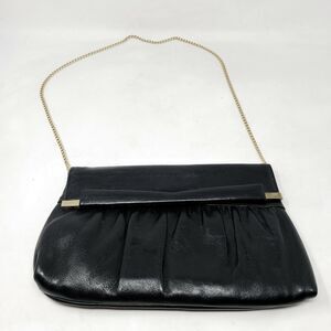 Timeless Vintage Andre Black Leather Handbag Purse Gold Shoulder Chain Classic